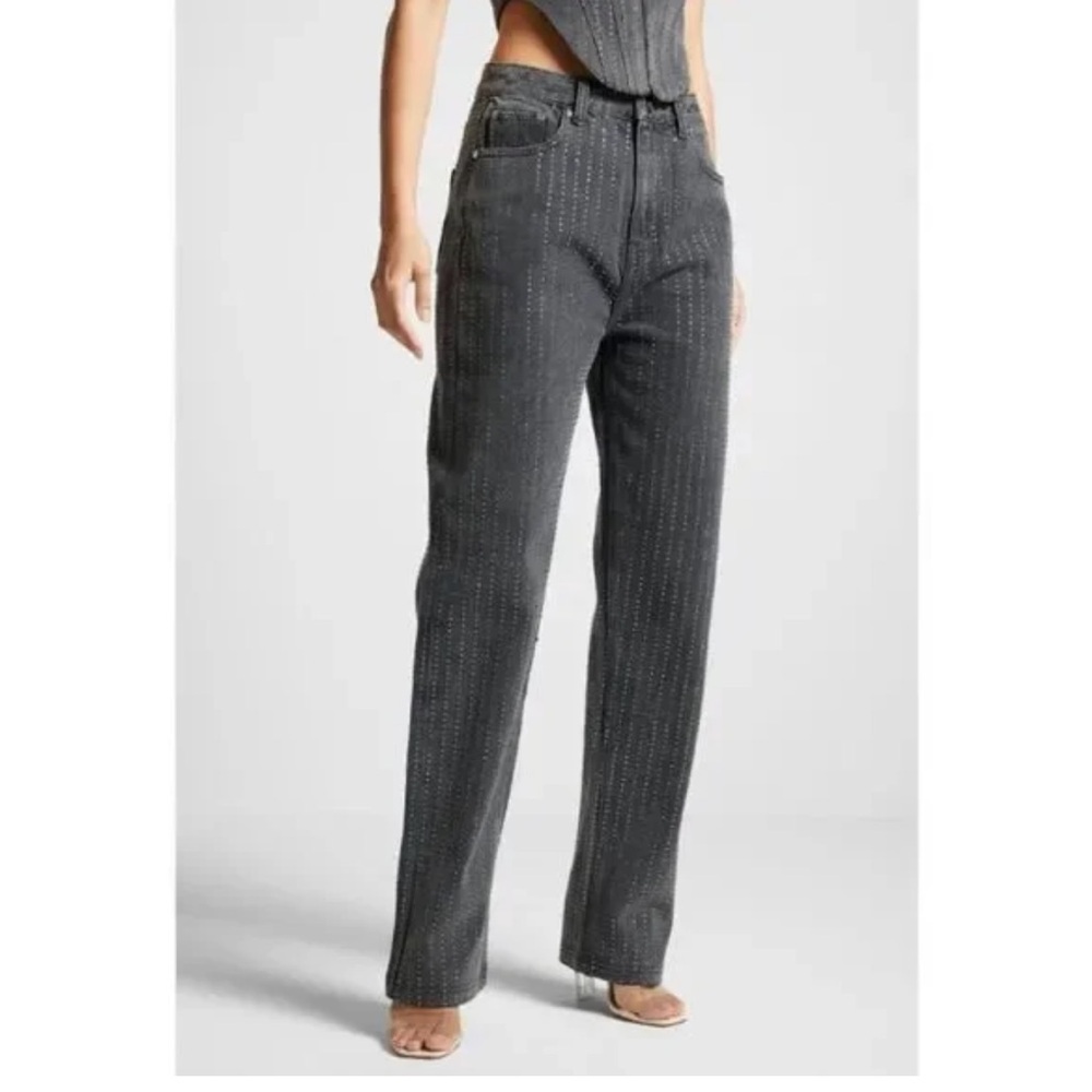 MANIERE DE VOIR ! RHINESTONE Black Straight Leg Jeans with Classic Design! NWT